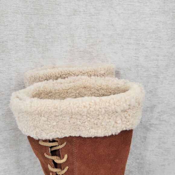 Ugg Felicity Brown Suede Wedge Boots with Real Sherpa Sheepskin Cuff And Footbed - Picture 12 of 16